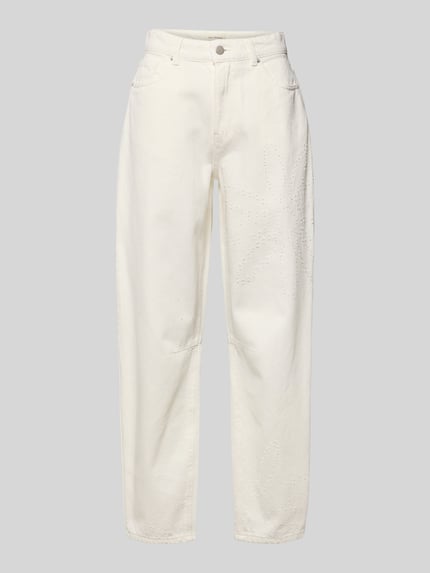Produktfoto, Wide Fit Jeans in verkürzter Passform Modell 'Dexter' od MSCH Copenhagen z bawełny, 5 kieszeni, kolor biały, szerokość w rozmiarze S: 38 cm, długość wewnętrzna nogawki S: 74 cm