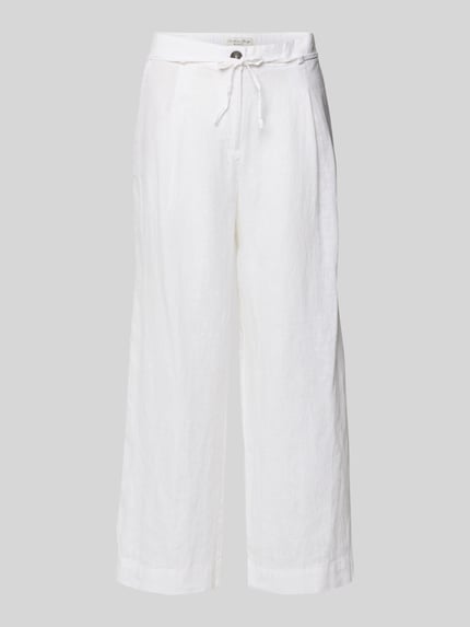 Produktfoto, Leinenhose mit Bindegürtel van Christian Berg Woman, zuiver linnen, wide leg, knoopsluiting, strikceintuur, wit