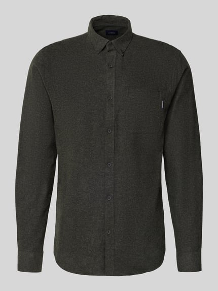 Lindbergh Slim fit vrijetijdsoverhemd met borstzak, model 'Brushed' Olijfgroen - 2