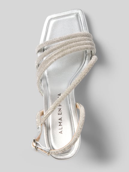 Productfoto, Sandalette met siersteentjes van ALMA EN PENA, metallic look, riempjes met doornsluiting, naaldhak, hakhoogte 10 cm, schachtbreedte 6 cm, maat 40