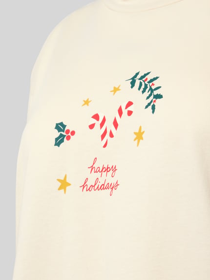 Jake*s Casual Pyjama-Set mit Happy-Holidays-Print Ecru 2