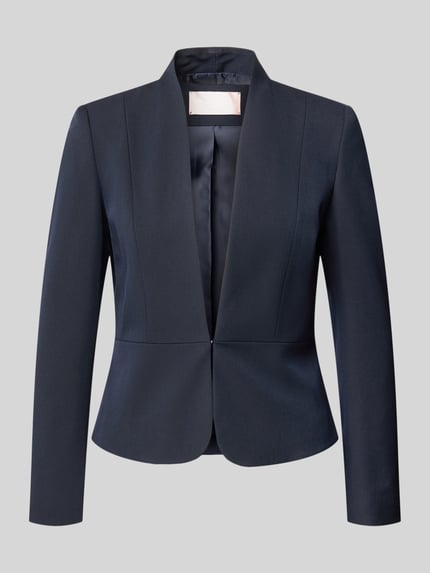 Produktfoto, Slim Fit Blazer mit Hakenverschluss von Christian Berg Woman Selection, mieszanka materiałów z dodatkiem wiskozy, krój slim fit, dekolt w serek, zapięcie na haftkę, długość tyłu w rozmiarze 36: 53 cm, szerokość w rozmiarze 36: 46 cm, długość rękawów w rozmiarze 36: 60 cm, kolor ciemnogranatowy, gładka struktura