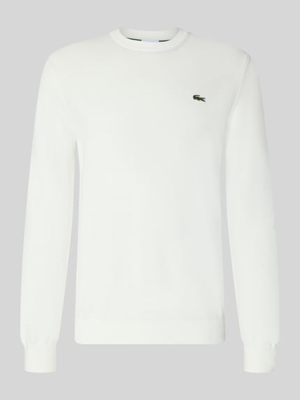 Produktfoto, weißer Regular Fit Pullover aus Baumwoll-Mix von Lacoste mit feiner Struktur und Logo auf der Brust, Herren Pullover von Lacoste