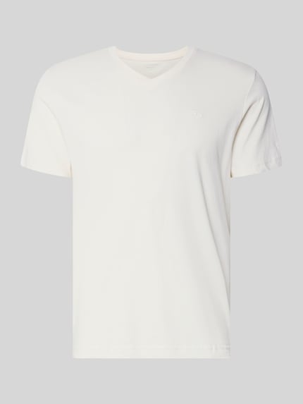 Produktfoto, Regular Fit T-Shirt aus reiner Baumwolle von Tom Tailor, efekt: jednolity kolor, krój regular fit, dżersej, wyhaftowane logo, dekolt w serek, krótki rękaw