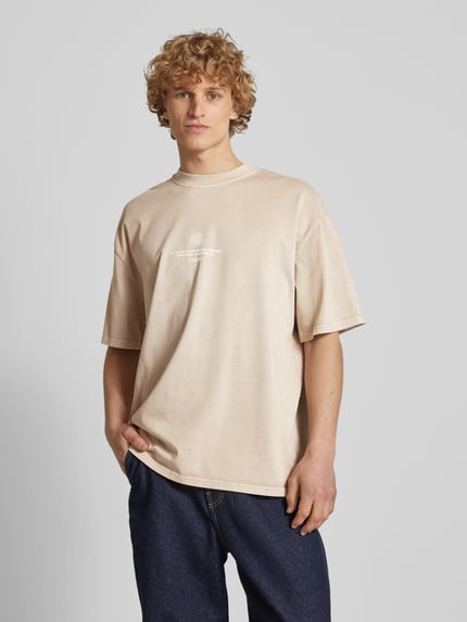 PEGADOR Oversized T-shirt met labelprint, model 'BAYLOR' Taupe - 4