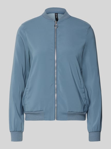 Produktfoto, Regular Fit Bomberjacke mit College-Kragen Modell 'COCO' von Vero Moda, niebieska, jednokolorowa, długie rękawy, żebrowane wykończenia, boczne kieszenie