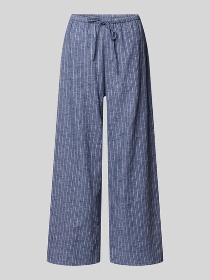 Produktfoto, Wide Leg Hose mit Tunnelzug Modell 'HEIFA' von Neo Noir in Blau mit weißen Streifen, Reine Baumwolle, Allover-Look, Damen, Bundweite 38 cm, Innenbeinlänge 73 cm