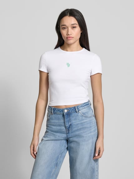 REVIEW T-Shirt mit Label-Stitching Weiss 4