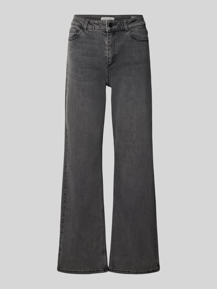 Produktfoto, Wide Leg Jeans im 5-Pocket-Design von Christian Berg Woman, szary kolor, mieszanka bawełny, wiskozy i elastanu, zapięcie na guzik i zamek błyskawiczny, 5 kieszeni, Szerokość w rozmiarze 36/32: 37 cm, Długość wewnętrzna nogawki w rozmiarze 36/32: 78 cm.