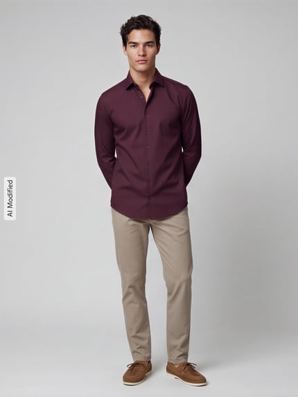 Męski model nosi Slim Fit Businesshemd aus reiner Baumwolle Modell 'New Kent' von Seidensticker, Herren Businesshemd, pełny widok z przodu, KI-modifiziertes Bild