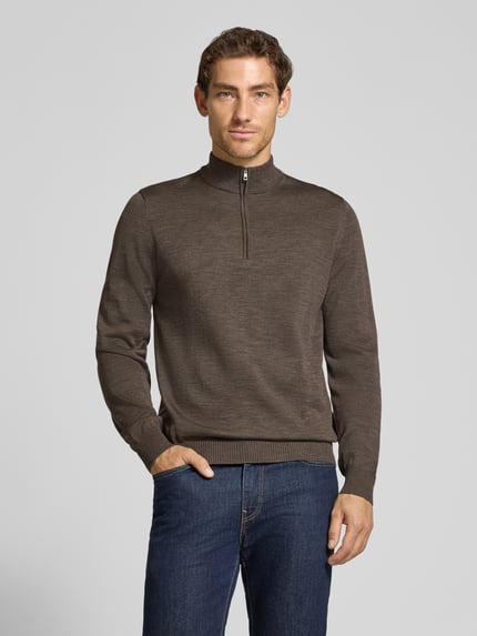 MAERZ Muenchen Bluza o kroju regular fit z czystej żywej wełny Ciemnobrązowy 4
