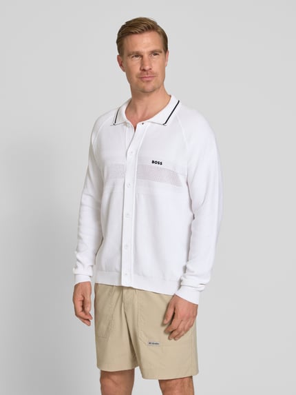 BOSS Green Kardigan rozpinany w kroju regular fit z czystej bawełny z kołnierzykiem polo Biały 4