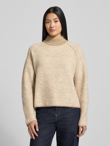 VERO MODA Sweter z półgolfem o kroju regular fit z wzorem na całej powierzchni model „FELIZE” Piaskowy 4