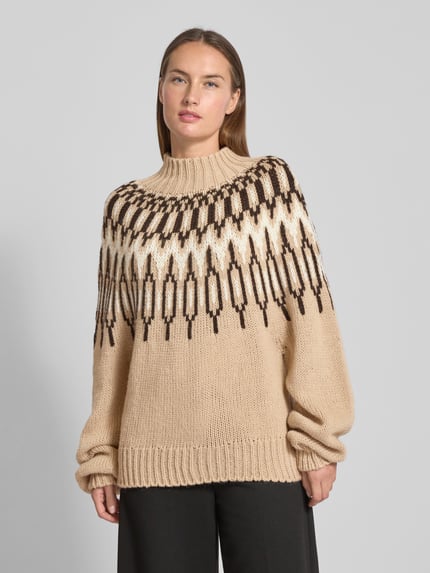 DRYKORN Sweter z dzianiny o kroju loose fit z dodatkiem wełny Piaskowy 4