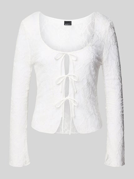 Gina Tricot Langarmbluse mit Schnürverschluss Offwhite 2
