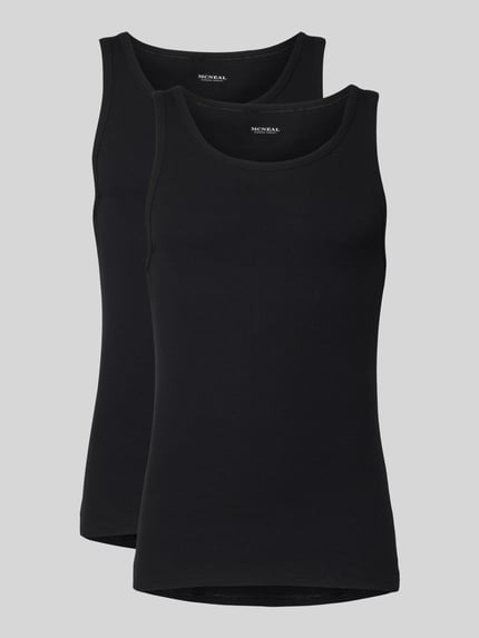 Produktfoto, Slim Fit Top mit Rundhalsausschnitt im 2er Pack von MCNEAL, czarny, gładka struktura, elastyczna mieszanka bawełny, krój slim fit, 2-pak, okrągły dekolt