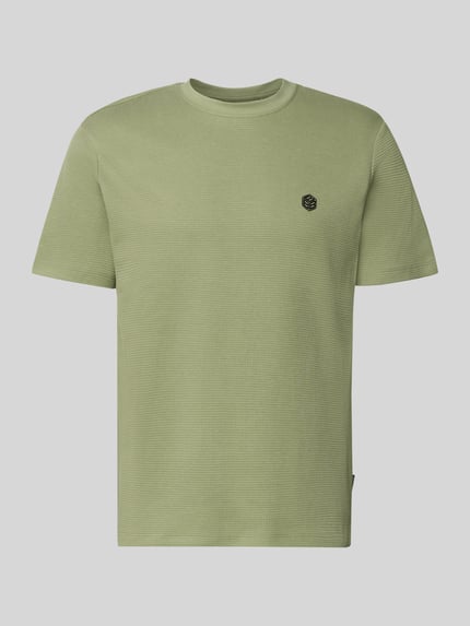 Produktfoto, groen t-shirt van puur katoen, recht model, ronde hals, labeldetail, model 'FILLIP' van Blend, ruglengte maat M 69 cm