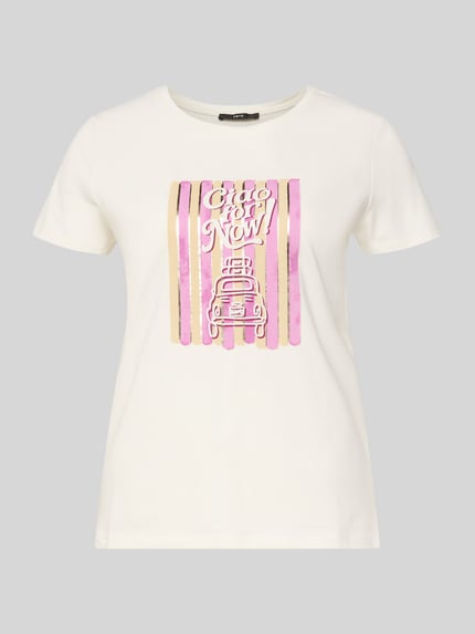 Productfoto, T-shirt met motiefprint en ronde hals van Zero, rechte fit, ruglengte maat 36: 58 cm, crème met roze en gouden details