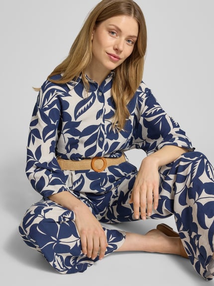 ZABAIONE Blouse met knoopsluiting en 3/4-mouwen Marineblauw - 3