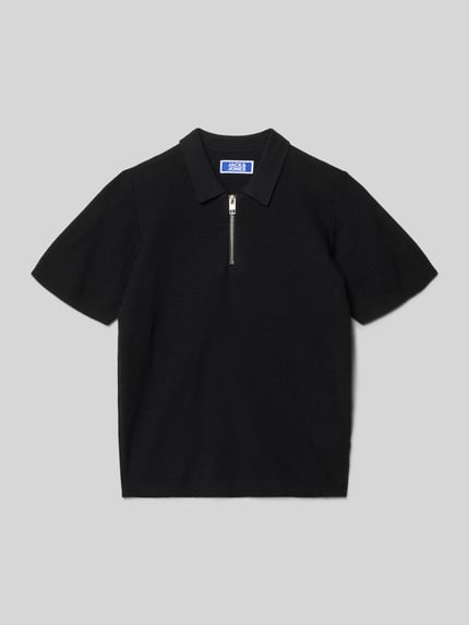 Productfoto, Regular Fit Poloshirt in breistructuur model 'Max' van Jack & Jones, puur katoen, korte mouwen, rits, zwart