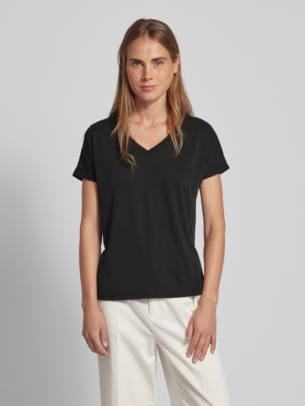 MSCH Copenhagen T-shirt z dekoltem w serek model 'Fenya' Czarny 4