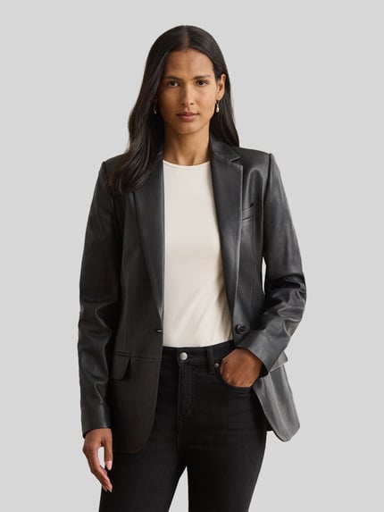 Lauren Ralph Lauren żakiet o kroju regular fit z naturalnej skóry Czarny 4