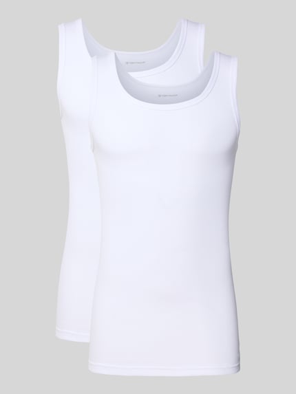 Produktfoto, Tanktop aus reiner Baumwolle im 2er-Pack von TOM TAILOR, weiß, schmaler Schnitt, feine Rippenstruktur, Rundhalsausschnitt
