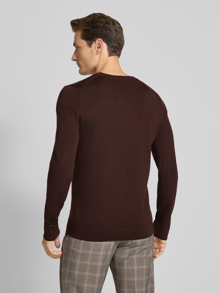 Selected Sweter o kroju regular fit z czystej wełny merino model ‘TRAY’ Ciemnobrązowy 5