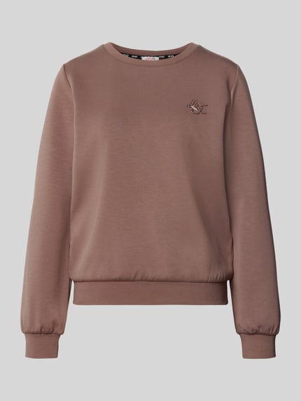 Produktfoto, lichtbruin Relaxed Fit Sweatshirt aus Viskose-Mix Model 'Felpa' van Liu Jo met siersteentjes, elastische boordjes, dames sweatshirt