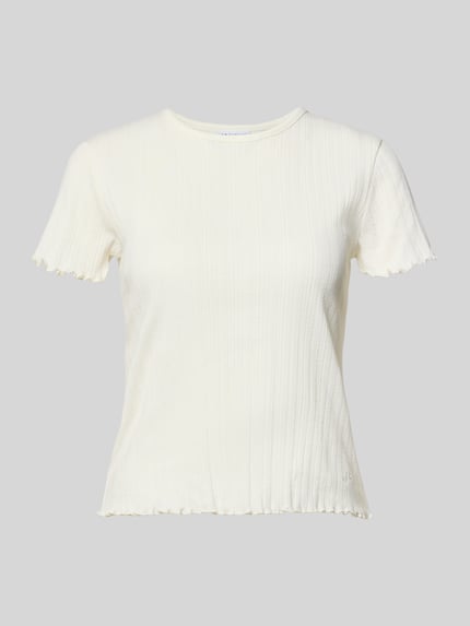 Produktfoto, T-Shirt mit Muschelsaum von JAKE*S STUDIO WOMAN in Creme, reine Baumwolle, gerader Schnitt, feine Struktur, Rundhalsausschnitt