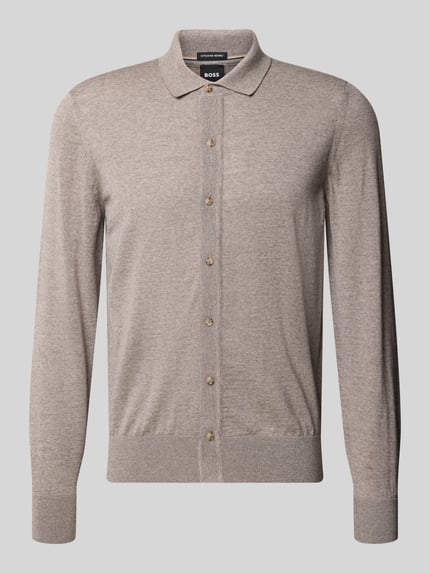 BOSS Strickjacke aus Wolle mit Hemdkragen Beige 1
