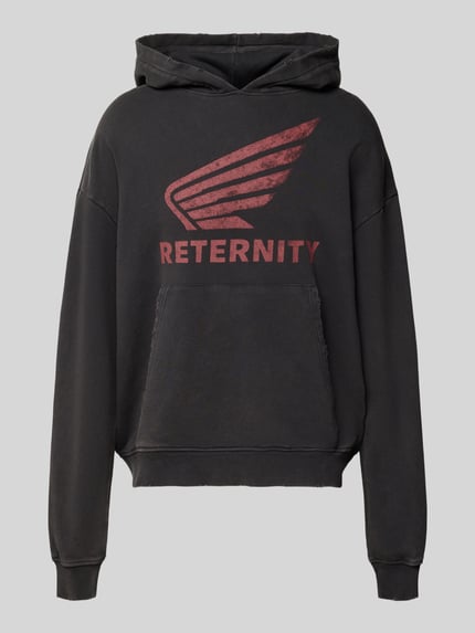 RETERNITY Hoodie im Used-Look mit Label-Print Anthrazit 1
