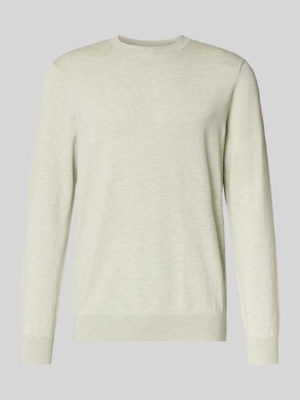 Produktfoto, Regular Fit Pullover aus Lyocell-Mix mit Seiden-Anteil von Profuomo, strickoptik, kolor jasny beż, krój regular fit, okrągły dekolt, elastyczne wykończenia, długość tyłu w rozmiarze M 60 cm, długość rękawa w rozmiarze M 67 cm
