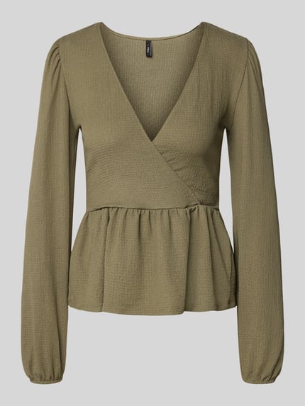 ONLY Slim Fit Langarmbluse in Wickel-Optik Modell '30 BILL' Khaki 2