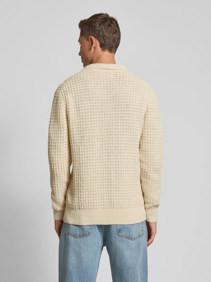 Jake*s Studio Men Strickjacke mit Strukturmuster und Polokragen Ecru 5