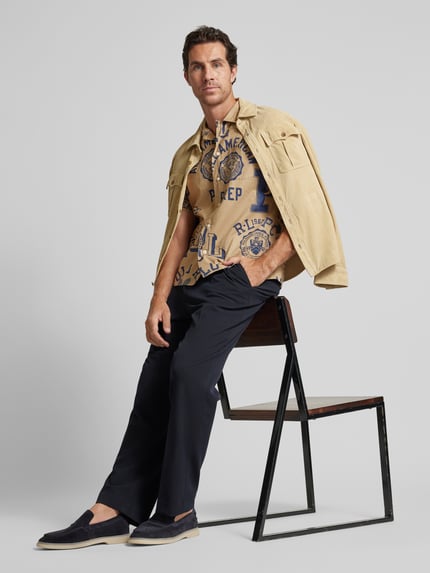 Polo Ralph Lauren Classic fit vrijetijdsoverhemd met 1/2-mouwen, model 'RUSTIC PLAINWEAVE' Zand - 1