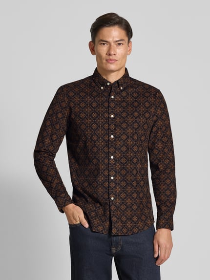 MCNEAL Slim Fit Freizeithemd mit Button-Down-Kragen Dunkelblau 4