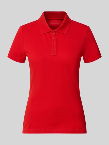 Produktfoto, Regular Fit Poloshirt aus reiner Baumwolle von Tom Tailor in kräftigem Rot, glatte Oberfläche, Damen Poloshirt von Tom Tailor