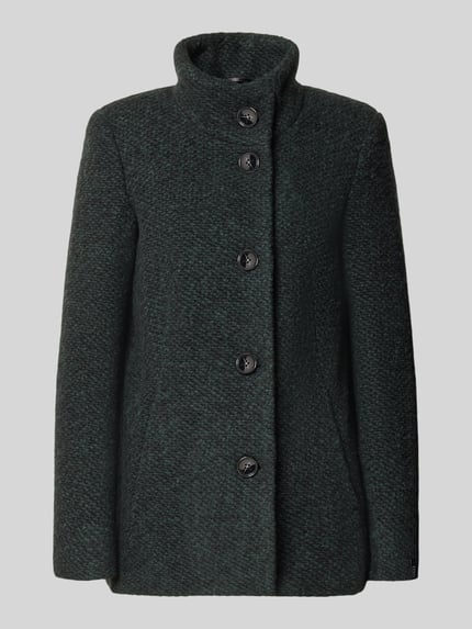 Produktfoto, Jacke mit Stehkragen Modell 'JANINE' von Milo Coats, Material-Mix mit Schurwolle-Anteil, dunkel melierte Optik, Slim Fit, Knopfverschluss, Eingrifftaschen in der Front, klar strukturierte Form, glatte Textur