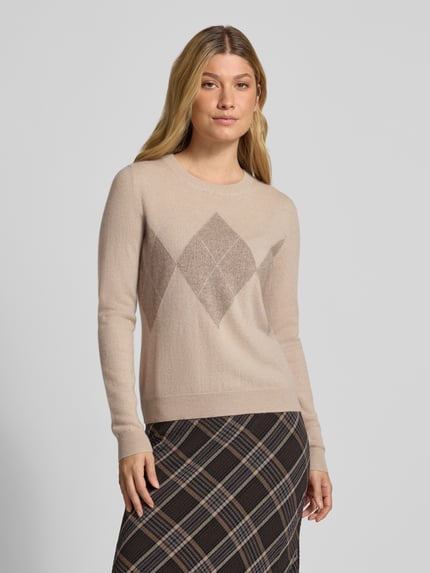 Christian Berg Woman sweter z dzianiny w kroju slim fit z mieszanki kaszmiru z okrągłym dekoltem Beżowy 4