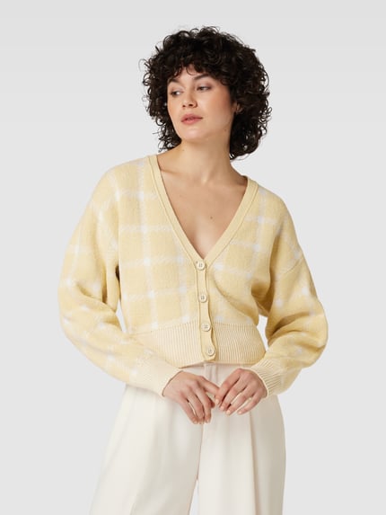 BOSS Cardigan mit Gitterkaro Modell 'Faite' Hellgelb 4