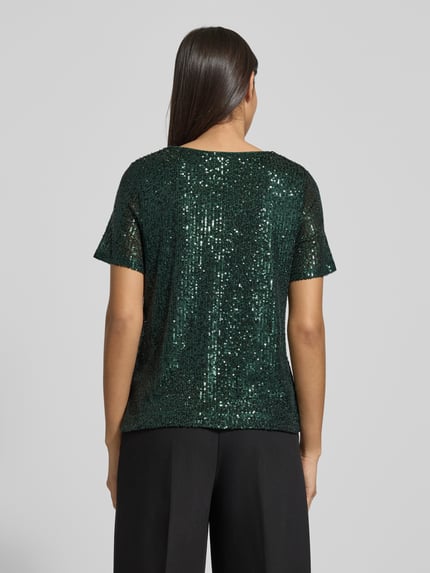 Apricot T-Shirt mit Paillettenbesatz Gruen 5