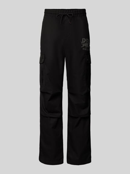 HUGO Spodnie cargo o kroju relaxed fit z elastycznym pasem model ‘Garlo’ Czarny 2