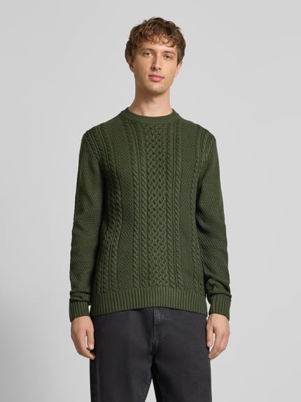 JACK & JONES Gebreide pullover met ribboorden, model 'PAUL' Donkergroen - 4