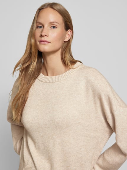 QS Sweter z dzianiny z mieszanki wiskozy z obniżonymi ramionami Beżowy 3