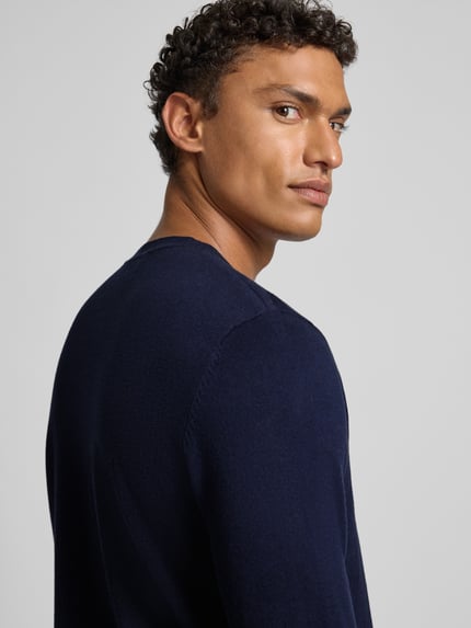 Selected Regular Fit Strickpullover aus reiner Baumwolle Modell 'BERG' Dunkelblau 3