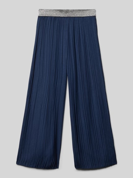 Produktfoto, Regular Fit Weite Hose mit elastischem Bund von s.Oliver RED LABEL in Dunkelblau, unifarben, strukturierte glänzende Optik, elastischer Effektgarn-Bund