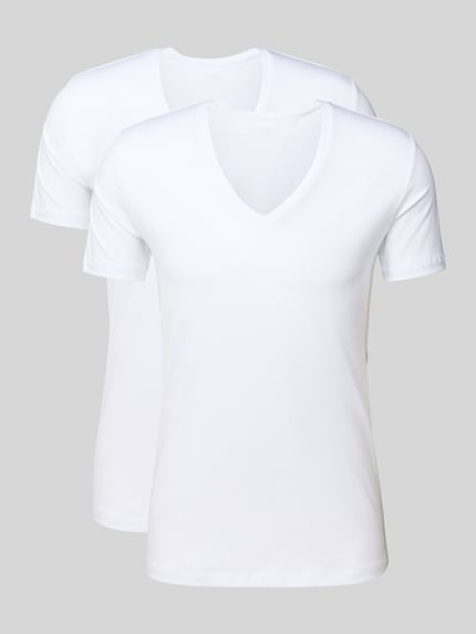 FALKE Slim fit T-shirt met V-hals, model 'Daily Comfort' Wit - 1
