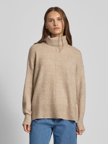 PIECES Regular Fit Rollkragenpullover mit Woll-Anteil Modell 'MALOU' Ecru 4