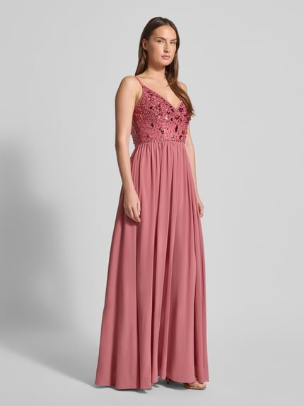Mascara Abendkleid in Maxilänge mit Paillettenbesatz Altrosa 1